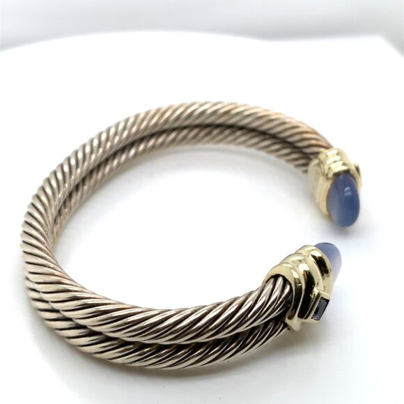 David Yurman Sterling Silver and 14K Chalcedony Tanzanite Double Cuff Bracelet - Picture 4 of 5